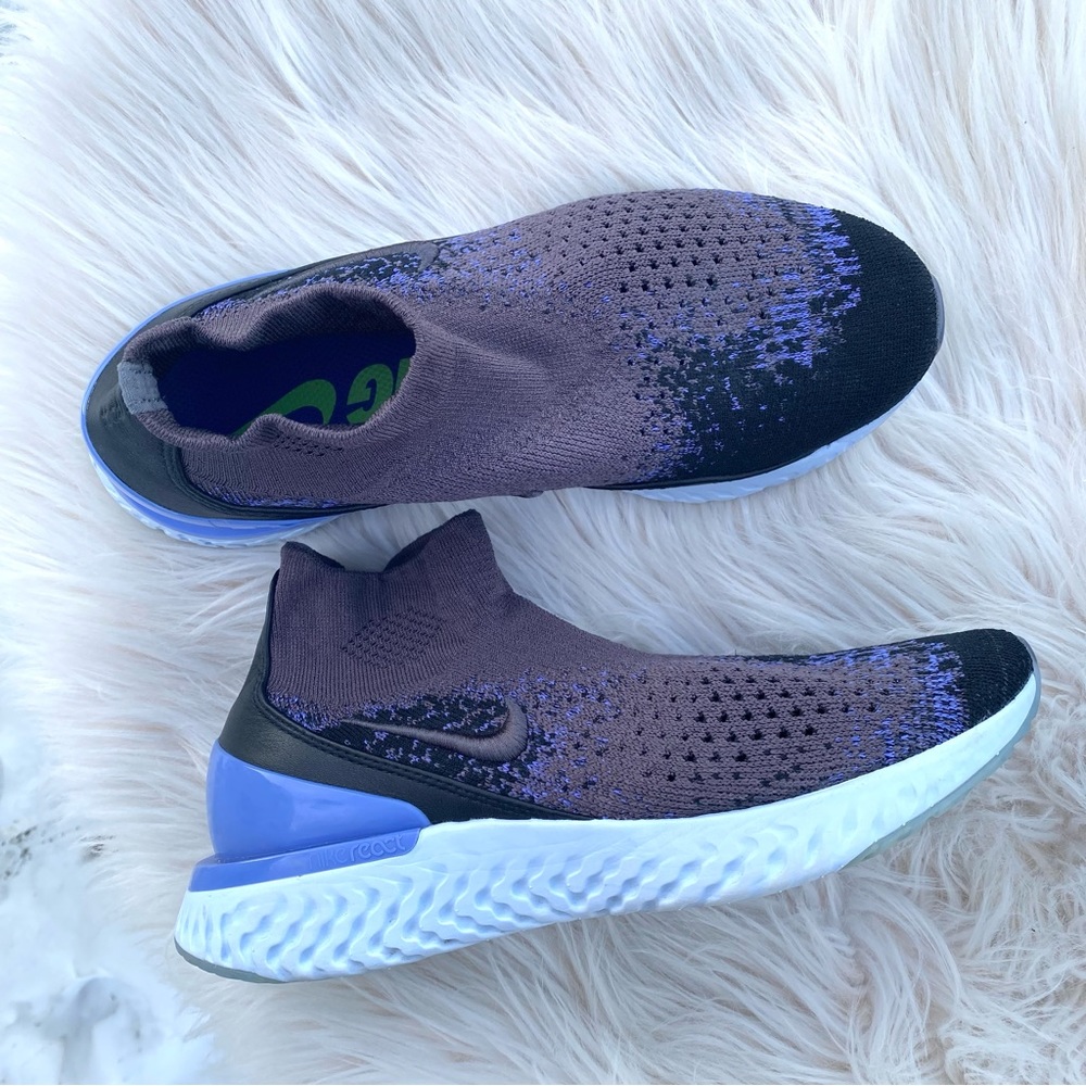 Nike Rise React Flyknit Shoes Thunder Gray Sapphire Blue AV5553-055 Size 8